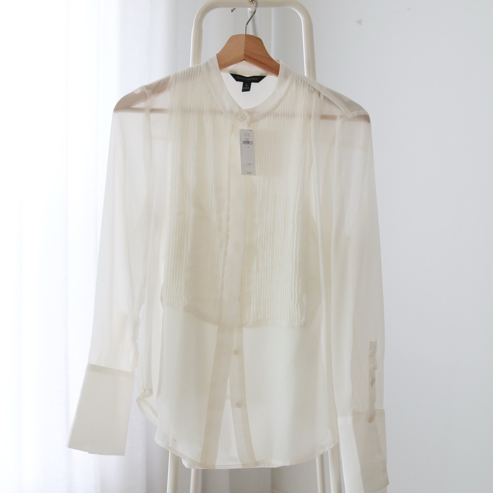 NWT Banana Republic Factory Tuxedo Sheer Cream Blouse size Small
